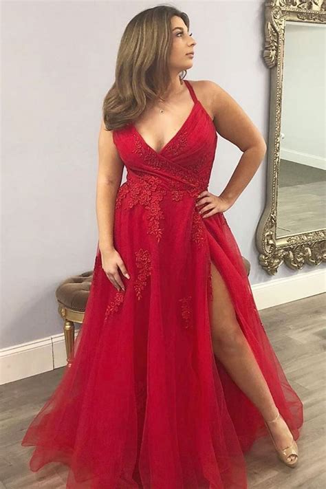 V Neck Red Lace Prom Dresses Red Lace Formal Evening Dresses Formal Evening Dresses Red Lace