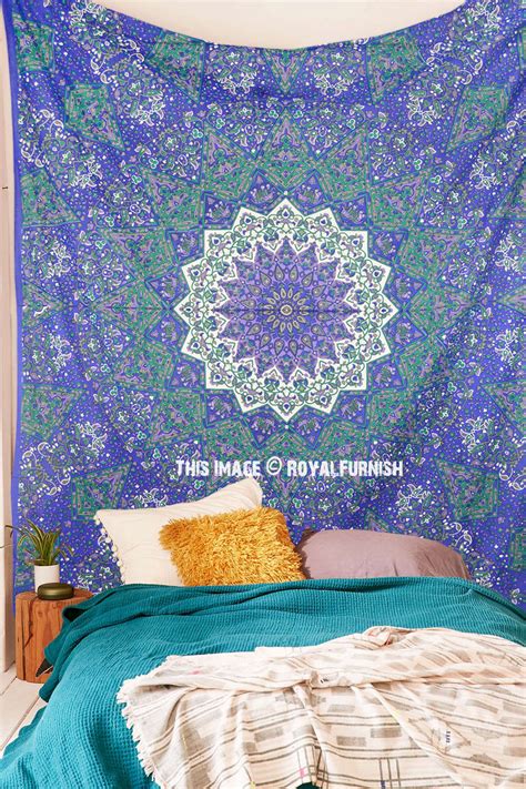 3d hd digital printed design for vivid colors and image; Blue Psychedelic 3-D Star Mandala Wall Tapestry, Indian ...