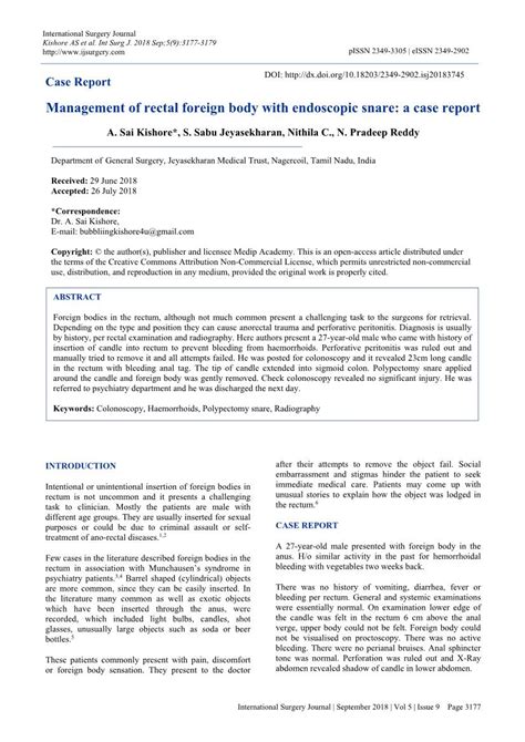 Management Of Rectal Foreign Body With Endoscopic Snare A Case Report Docslib