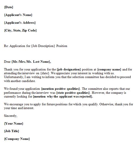 Job Rejection Letter Format With Example And Word Template Purshology