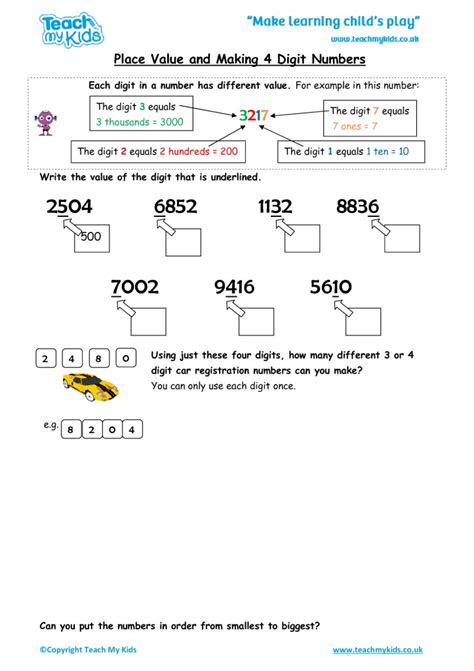 Challenge Worksheets For Place Value With 4 Digit Numbers