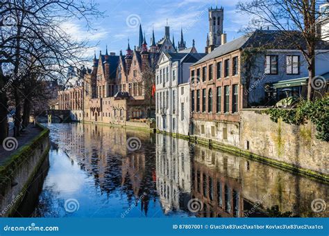 Reflection Of Medieval Buildings In Bruges Belgium Editorial Photo