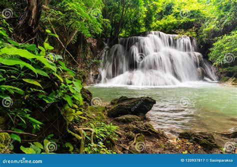 Beautiful Waterfall In Tropical Rain Forest At Kanchanaburi Province
