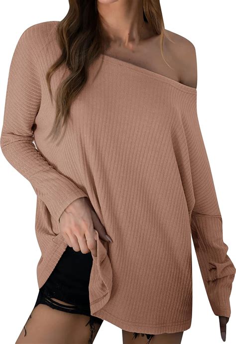 Women S Long Sleeve Wide Boat Neck Off Shoulder Tops T Shirt Solid