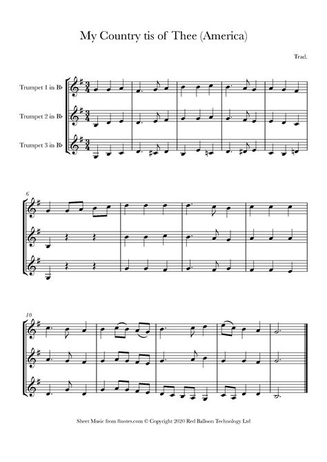 My Country Tis Of Thee America Sheet Music For Trumpet Trio Notes Com