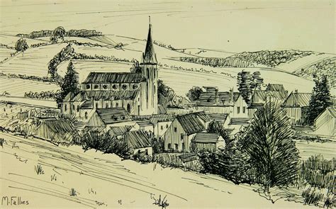Mfalles French Village Pen And Ink Drawing Landscape At 1stdibs