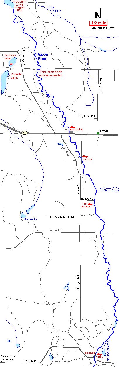 Pigeon River Map Cheboygan County Canoeing Kayaking Tubing Michigan