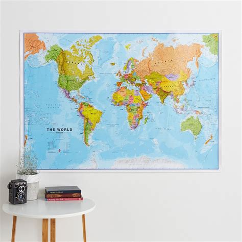 Large Political World Wall Map Laminated Images And Photos Finder Images