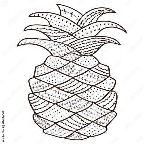 Adult Coloring Book Page Pineapple Whimsical Line Art For Antistress