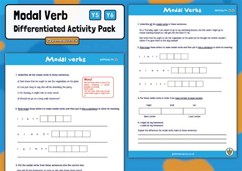 Study the modal descriptions and complete the exercises to. Year 5/6 Modal Verb Pack - Grammarsaurus