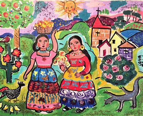 Mexican Folk Art Printspanish Girl Artmexican Town Etsy