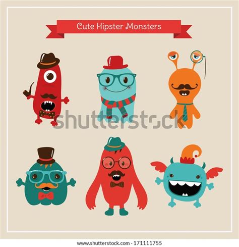 Vector Freaky Cute Retro Hipster Monsters 스톡 벡터로열티 프리 171111755