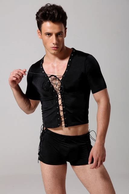 Free Shipping New Style Male Black Lace Up Gothic Bodysuit Lingerie Sexy Men Underwear Leotard