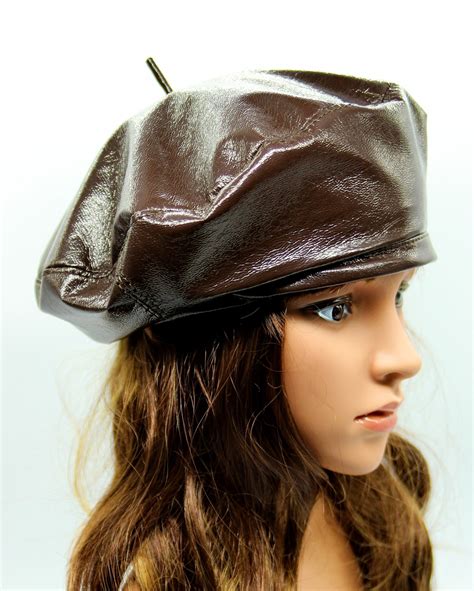 Brown Beret Faux Leather Hats For Women Etsy