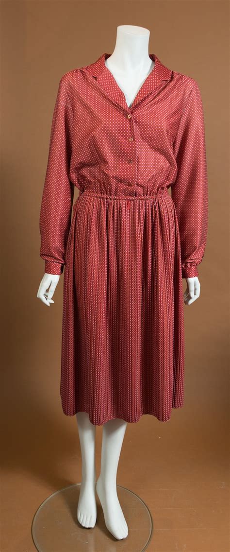 Vintage Burnt Red Dress Long Sleeve Geometric Allo Gem