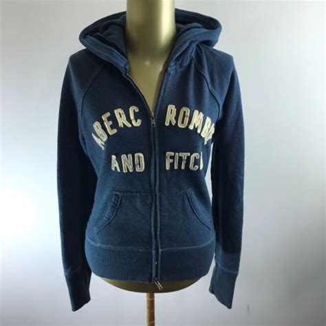 abercrombie and fitch vintage full zip up blue hooded jacket hoodie women s size m ebay