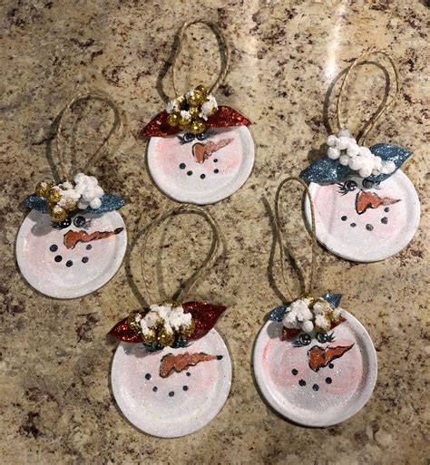 Mason Jar Lid Snowman Set Of 12 Ornaments Winter Ornaments Etsy