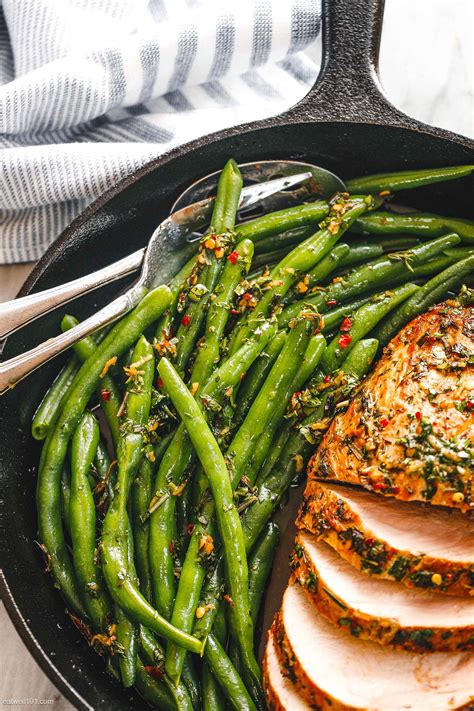 Pork tenderloin seared until golden then oven baked in an incredible honey garlic sauce until sticky on the outside and succulent on the inside! Roasted Pork Loin with Green Beans | Pork loin side dishes ...