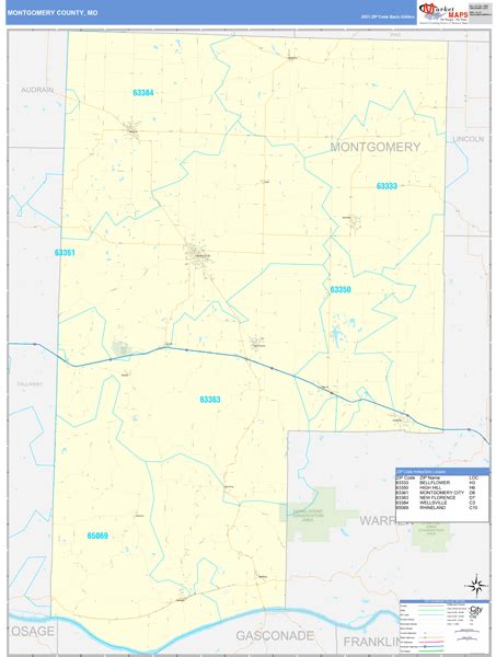 Montgomery County Mo Zip Code Wall Map Basic Style By Marketmaps