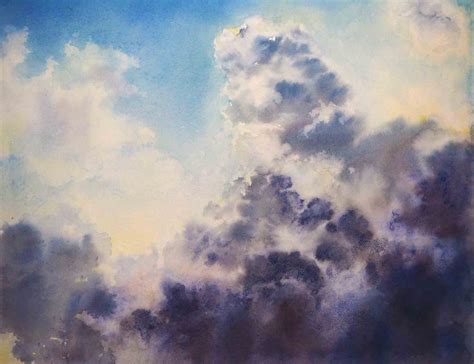 Dramatic Sky Watercolour Painting Landscape Painting Clouds Etsy