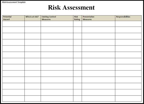 Sample Risk Assessment Free Word Templates