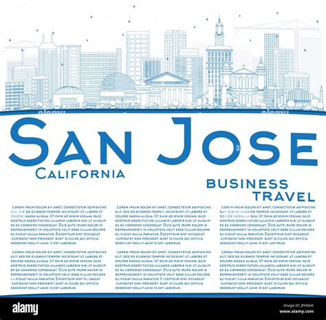 Outline San Jose California Skyline With Blue Buildings And Copy Space