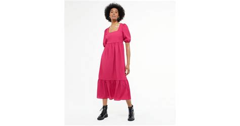 Tall Bright Pink Tiered Midi Dress New Look