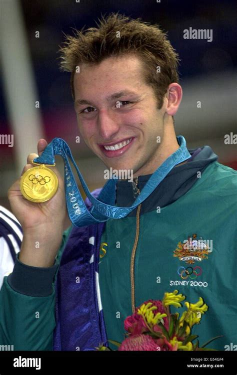 Australian Swimmer Ian Thorpe Celebrates Winning A Gold Medal In 400m Freestyle Final At The