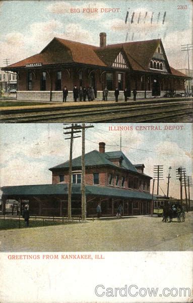 Big Four Depot And Illinois Central Depot Kankakee Il Postcard