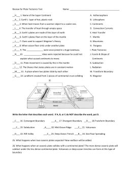 Effects of the motions of tectonic plates worksheet. Type of Boundary Description/Features of Plate