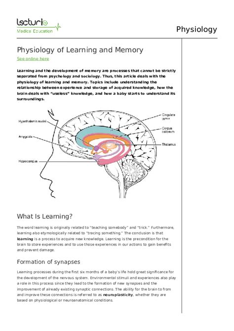 Pdf Physiology Of Learning And Memory Gopal Pal