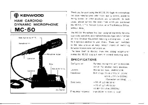 Kenwood Mc 50 Ham Cardioid Dynamic Microphone Service Manual Download