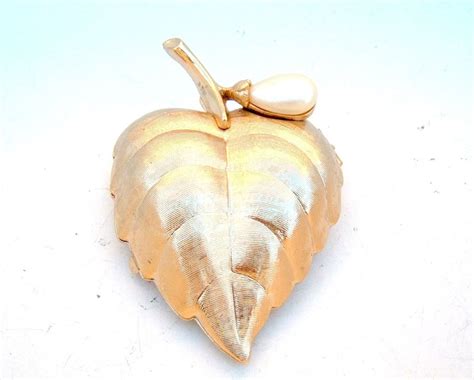 Avon Solid Perfume Vintage Locket Brooch Pin Leaf Fall Gold Etsy