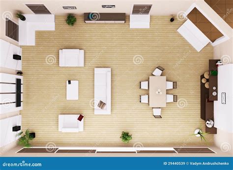 Living Room Interior Top View 3d Render Royalty Free Stock Images