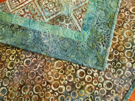 Batik Table Topper In Blues And Greens Quilted Square Table