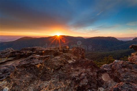 Sunset Over The Blue Mountains Escarpment Ranges Stock Image Image Of