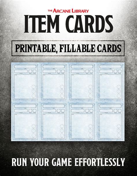 Fillable Item Cards 5e The Arcane Library