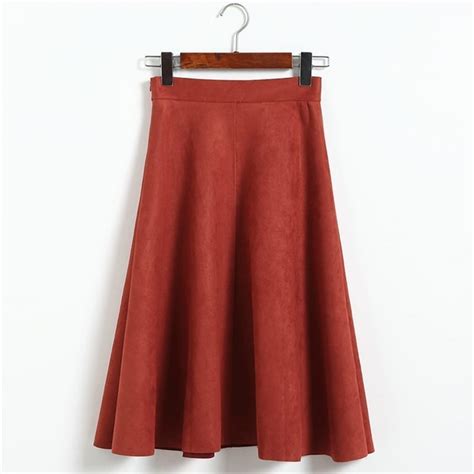 Vintage Pleated Suede High Waist Midi A Line Flare Skirt Uniqistic Com
