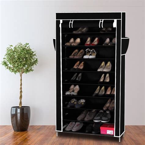 Had a cabinet at the cabin above an ice maker that had some wasted space underneath and too my racks are black and barely visible, yet stylish and functional. 10 Tiers Shoe Rack with Dustproof Cover Closet Shoe ...