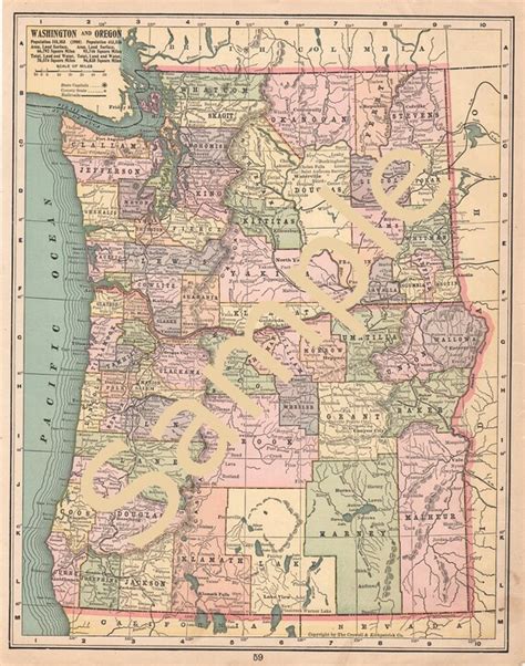 Old Map Of Washington And Oregon County Maps By Vintagebarrel