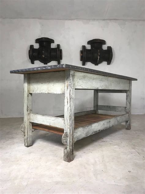 Wooden equipment or kitchen table made of mahogany, cherry, oak, pine and more are beautiful and they add more beauty to one of the most important parts of the house. Vintage Industrial Zinc Top Work Table Kitchen Island ...