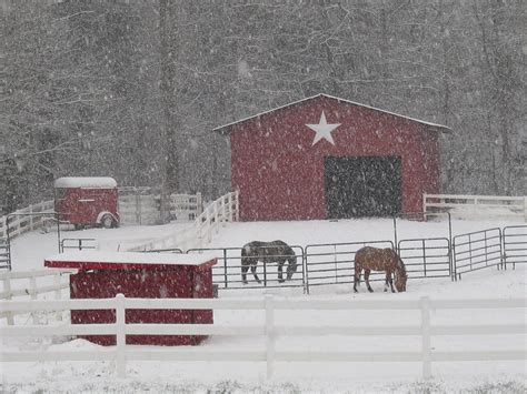 Love This Picture Of This Old Red Barn In Winter And With The Horses