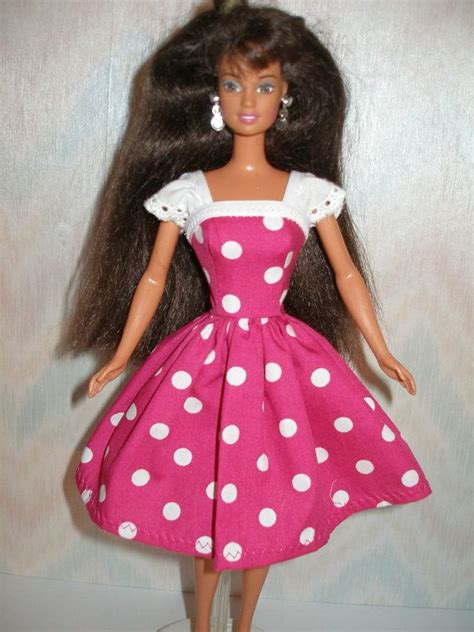Handmade Barbie Cloths Pink And White Polka Dot Dress Etsy White Polka Dot Dress Barbie
