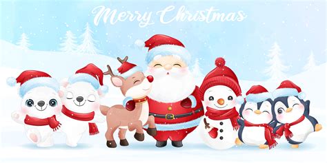 cute santa claus for merry christmas clipart with watercolor illustration