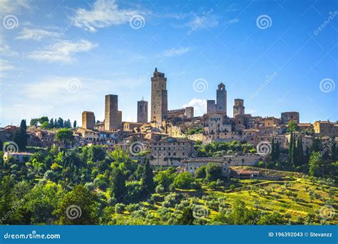 san gimignano medieval town towers skyline tuscany italy stock image image of house olive