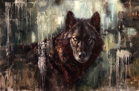 Black Wolf In Contemporary 24x36 Oil On Linen Artist Virginie