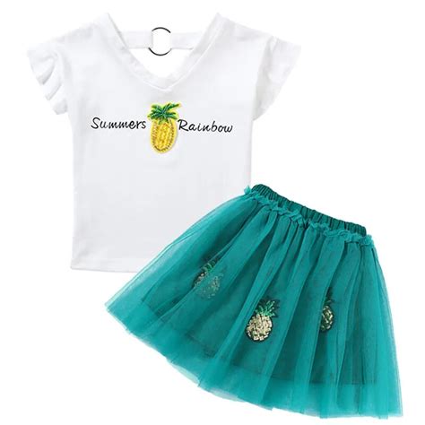 Girls Clothing Sets Summer Fashion Children Cotton Printed Pineapple T