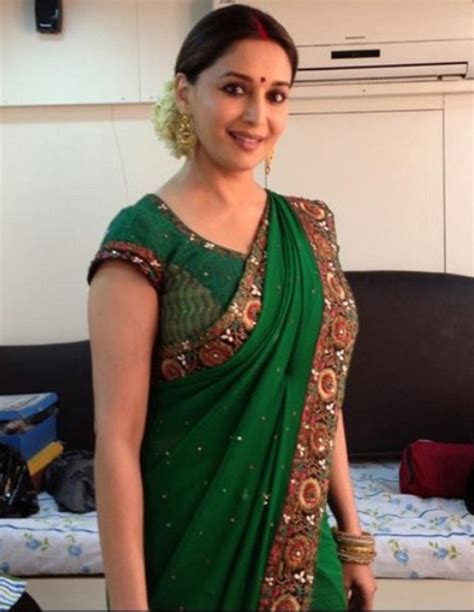 madhuri dixit in green saree traditional look indian saree pics chinki pinki