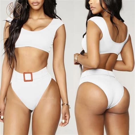peachtan push up bandeau swimsuit 2019 high cut sexy bikini set white swimwear women two piece