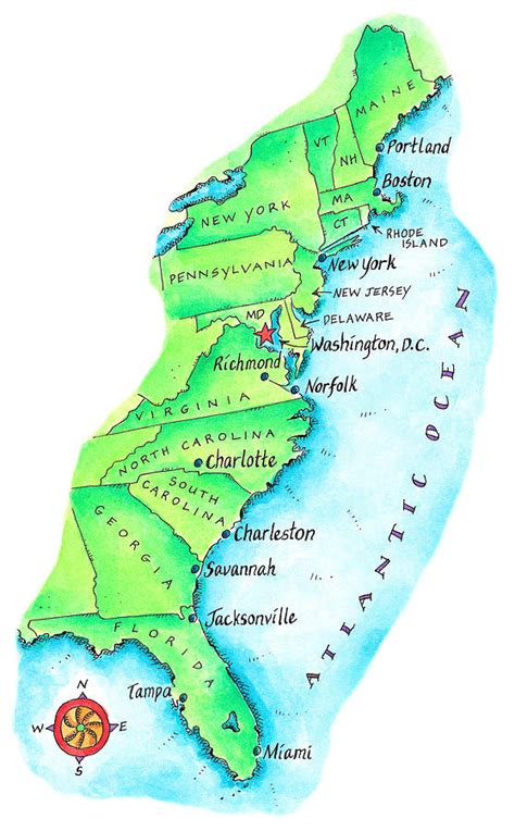 Map Of American East Coast Digital Art By Jennifer Thermes Pixels